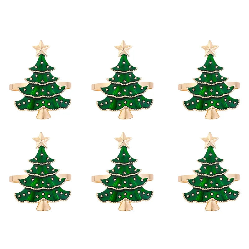 Christmas Napkin Rings Xmas Tree Table Decoration Set 1/6 Pcs Napkin Rings Babs