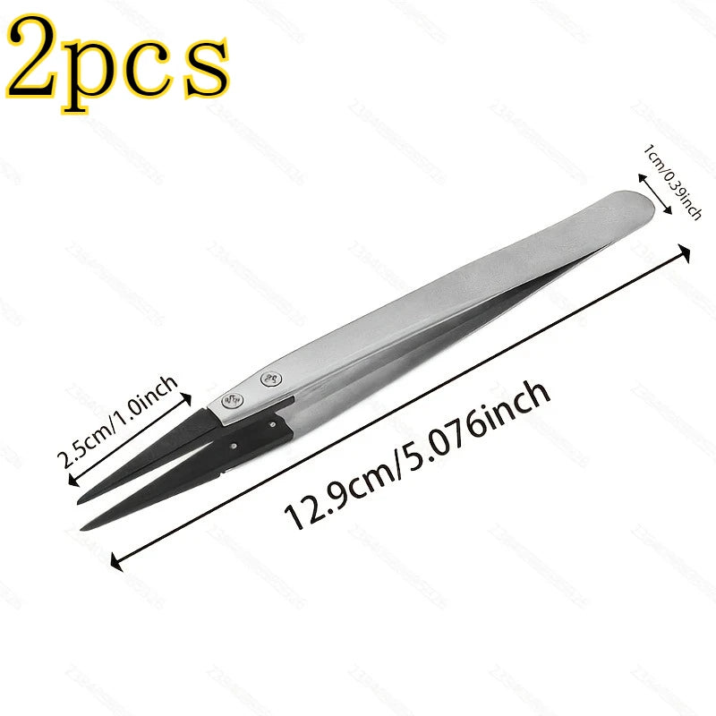 Anti-Static Carbon Fiber Tweezers 2-Pack | ESD-Safe Precision Precision Tweezers Babs WHITE 2pcs