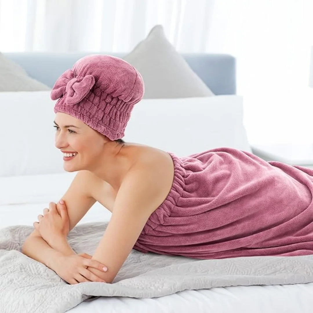Women's Bath & Hair Towel Wrap Set – Quick-Dry Spa (2 Sets) Bath Towel Wrap Set Babs