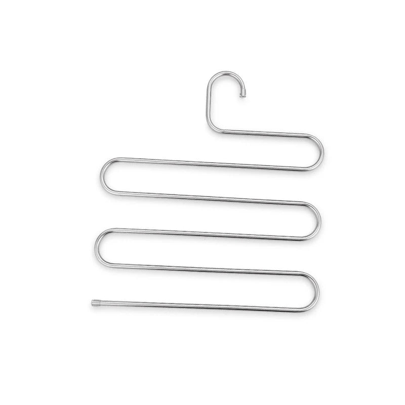5-Layer S-Shape Stainless Steel Pants & Clothes Hanger Rack Clothes Storage Hanger Babs Silver 1PCS