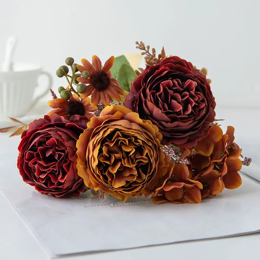 Silk Persian Peony Artificial Flowers for Wedding & Home Decor Artificial Silk Flowers Babs Orange 1 PC