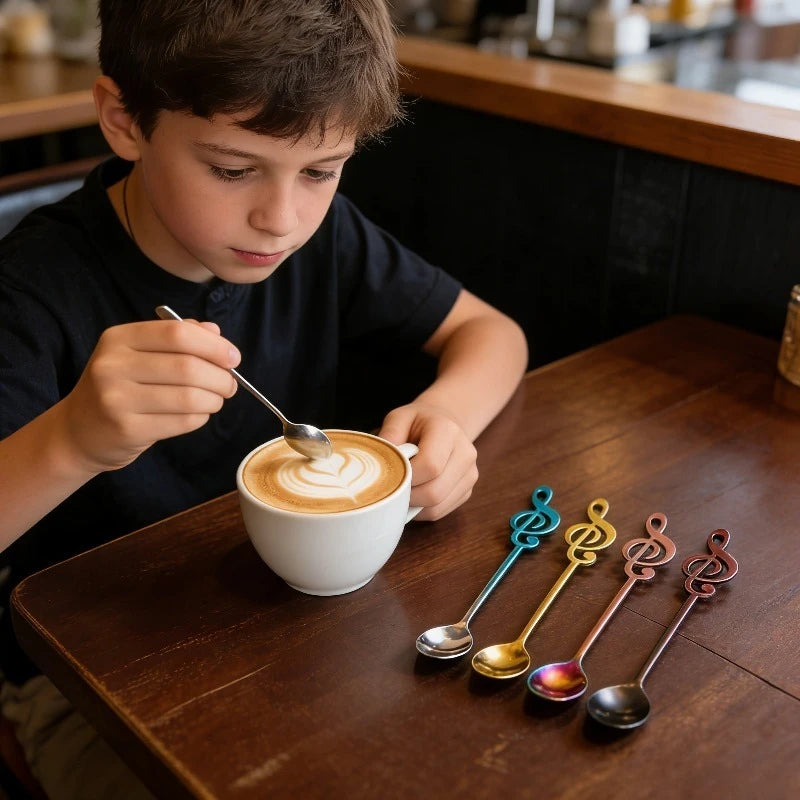 3pc Musical Note Stainless Steel Spoons | Gold Coffee Stirrers Decorative Spoon Set Babs