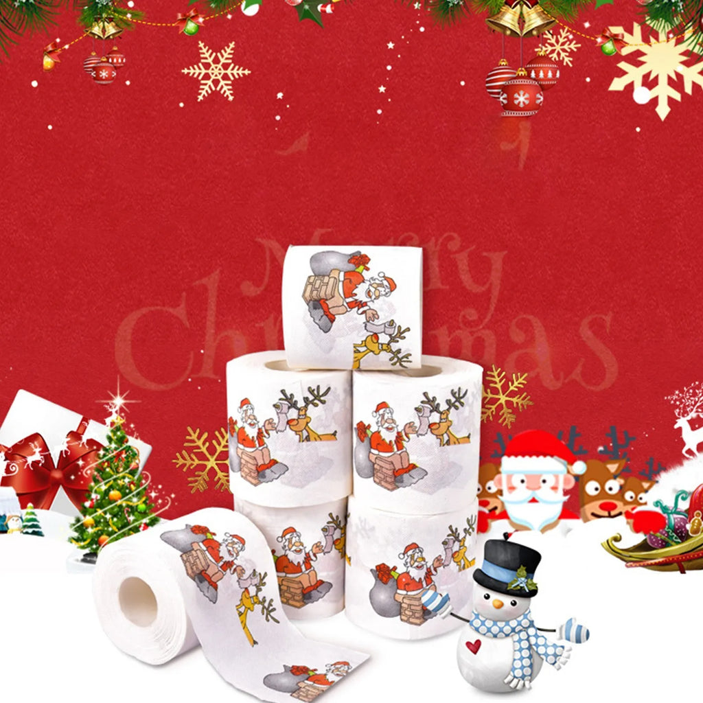 Christmas Printed Toilet Paper Roll – Santa & Tree Holiday Décor Novelty Toilet Paper Babs