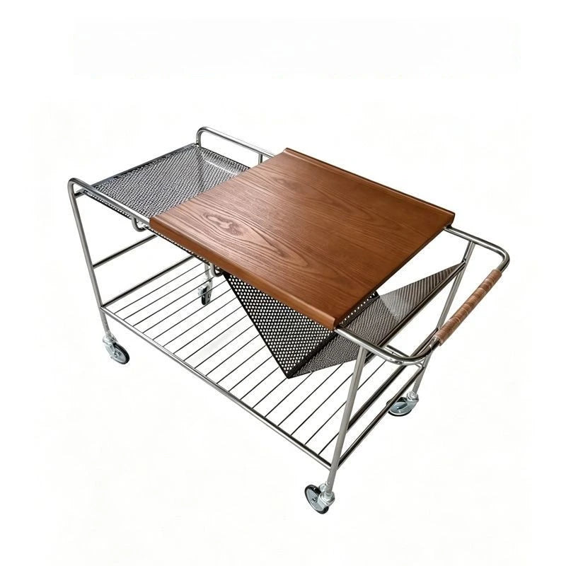 Modern Stainless Steel Mobile Coffee Table – Minimalist Side Table Coffee Side Table Babs Log Color