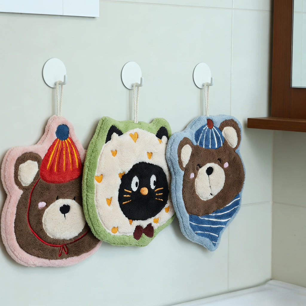 Coral Velvet Cartoon Hanging Hand Towel – Super Absorbent Hanging Hand Towel Babs