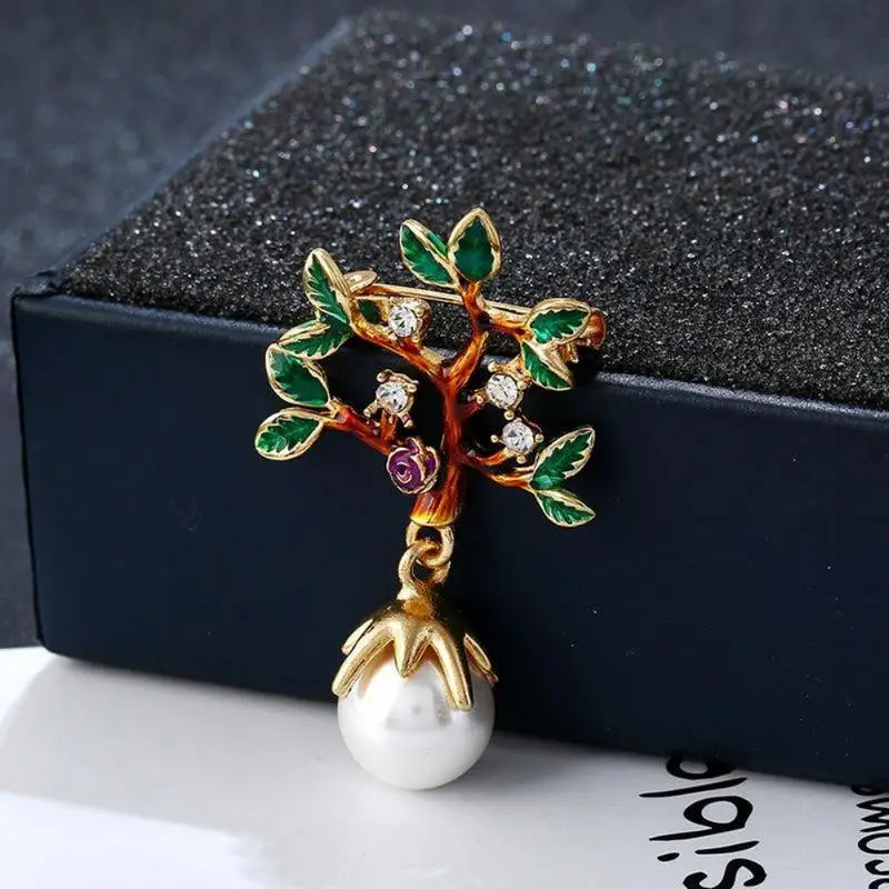 Pearl Tree Brooch – Vintage Oil Drop Rhinestone Lapel Pin Fashion Brooch Pin Babs