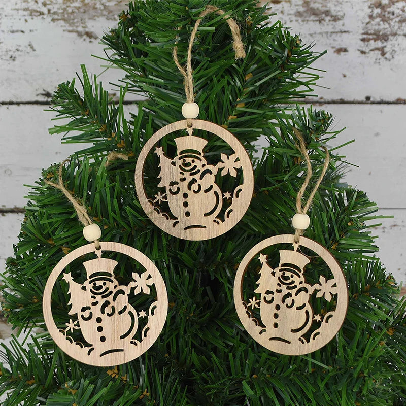 3pcs Vintage Christmas Wooden Ornaments – DIY Tree Pendants Christmas Tree Ornaments Babs N