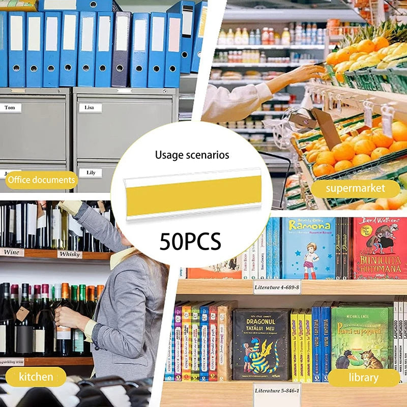 50Pcs Self-Adhesive Clear PVC Shelf Price Tag Holders Shelf Label Holders Babs