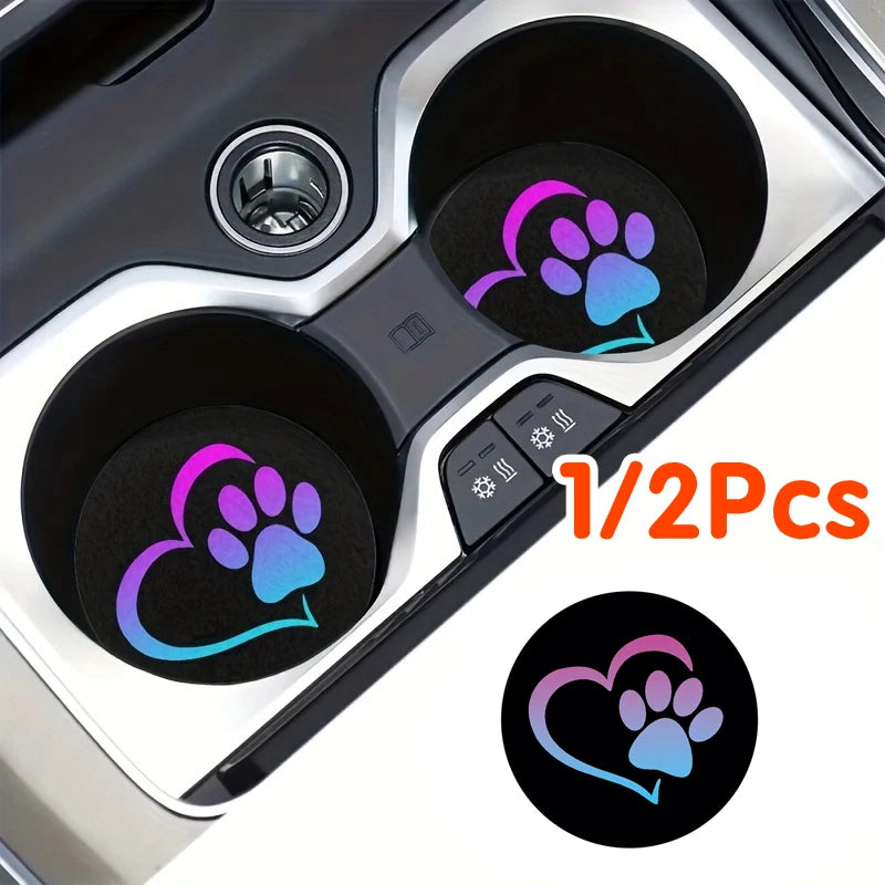 Paw Print Car Cup Coasters – Rubber Drink Mat, 1 or 2 Pcs Car Cup Holder Mat Babs