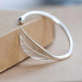 Women's Silver Leaf Cuff Bangle | Open Plant Bracelet Cuff Bangle Bracelet Babs 1pc
