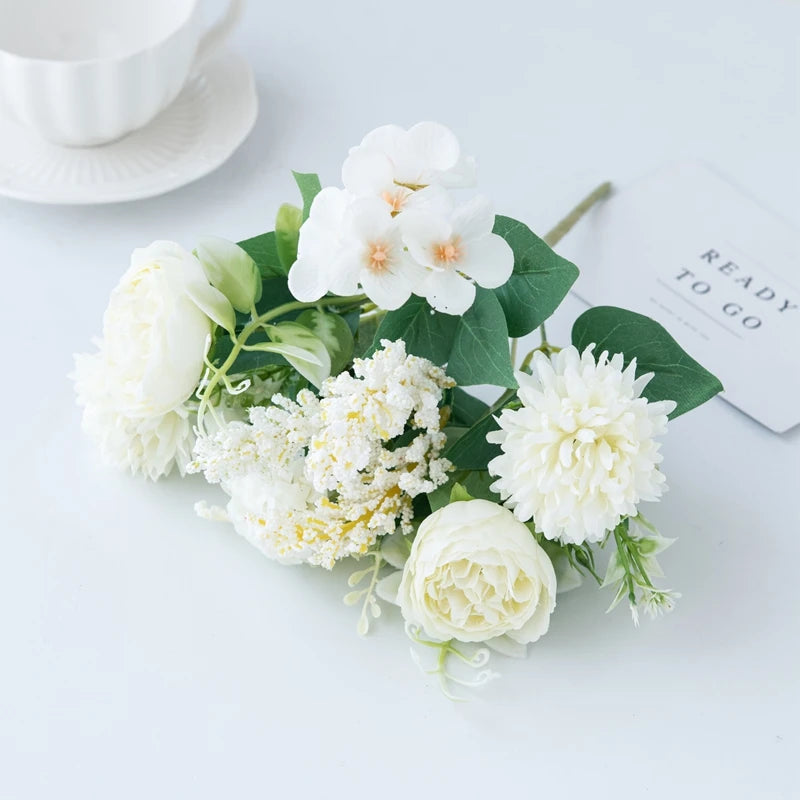 Silk Peony & Hydrangea Artificial Flower Bouquet | Wedding Décor Artificial Flower Bouquet Babs WHITE 1 pc