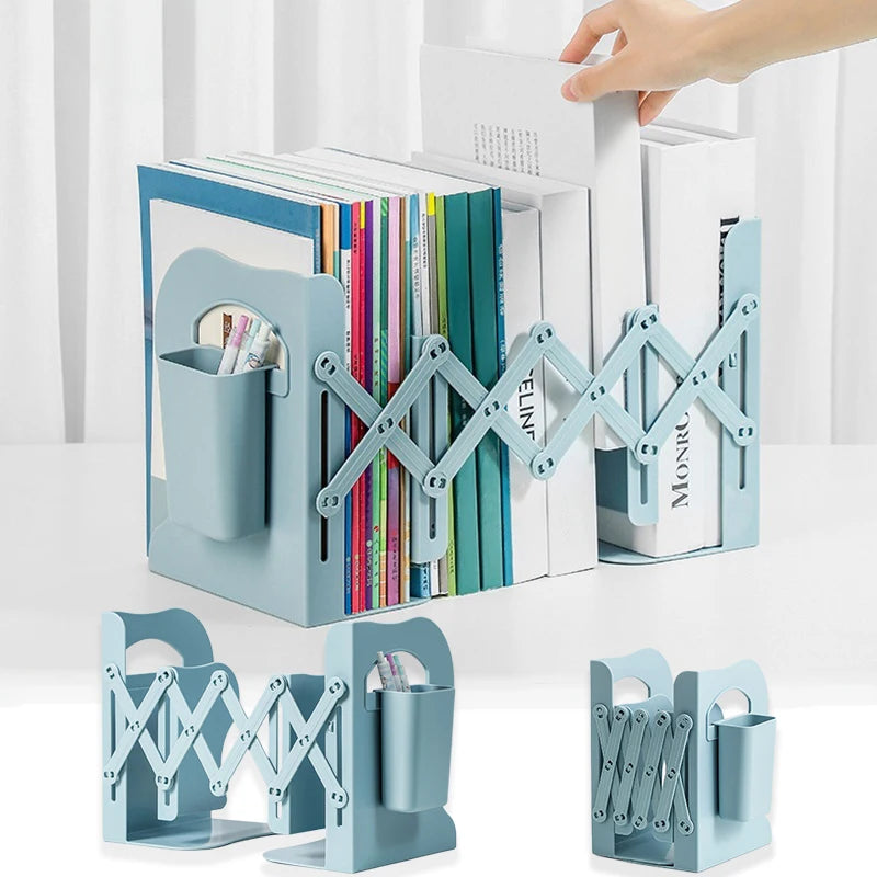 Retractable Bookends with Pen Holder | Foldable Desk Organizer Desktop Book Organizer Babs