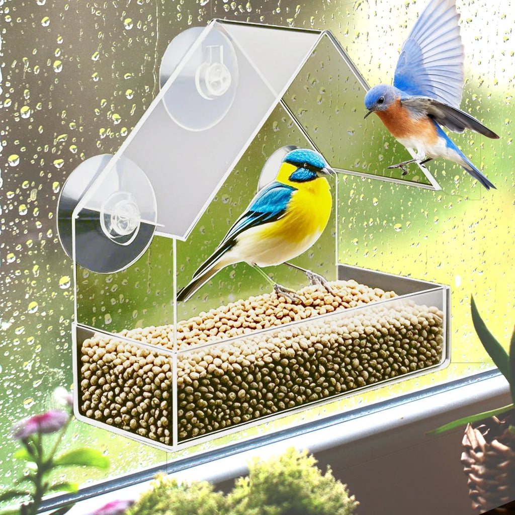 Window Bird Feeder – Clear Tray, Waterproof, Suction Cup Mount Window Bird Feeder Babs