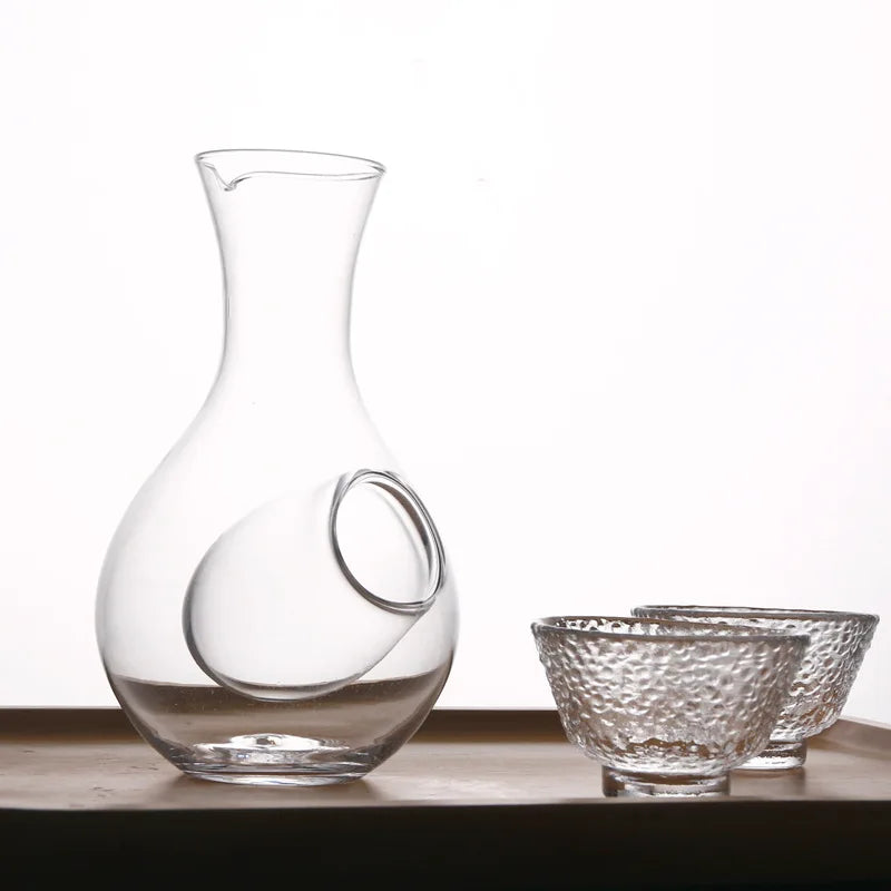 Japanese Crystal Glass Sake Ice Jug Decanter | Thumb-Hole Glass Sake Decanter Babs