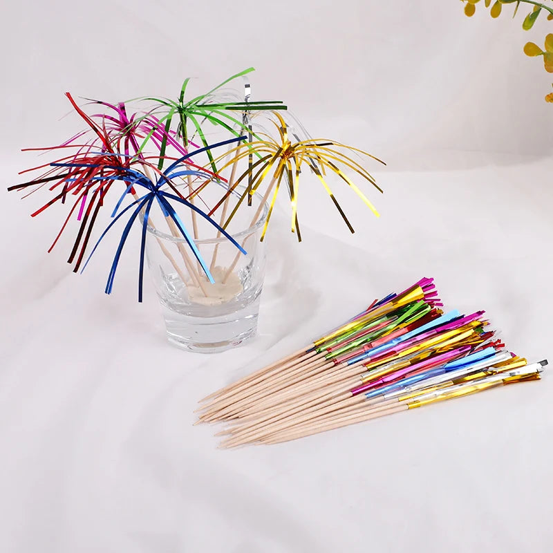 50Pcs Tassel Fireworks Cake Toppers & Cocktail Picks for Parties Party Cake Toppers Babs