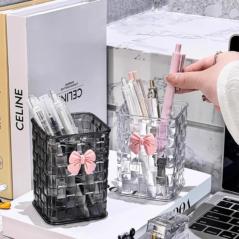Desktop Pen Holder & Storage Box with Bow Decoration Desktop Pen Holder Babs