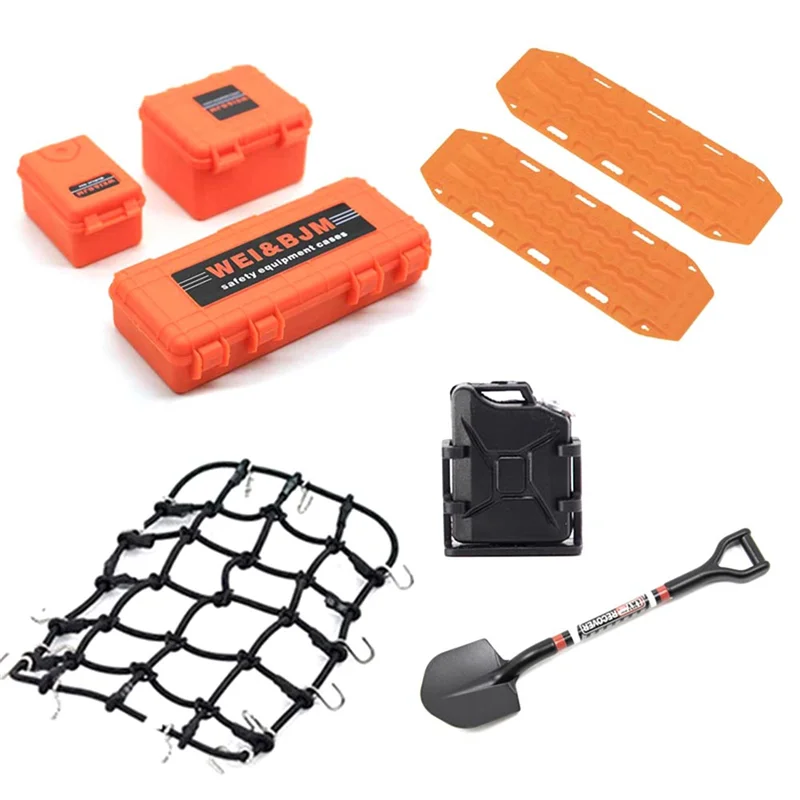 8PCS RC Crawler Decoration Kit – Luggage Net & Shovel 1/10 RC Car Accessories Babs Black NONE