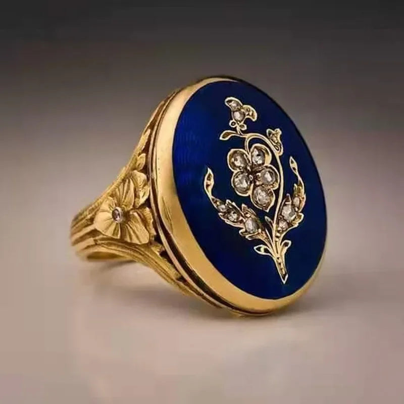 Retro Ink Blue Wreath Engraving Ring – Gothic Punk Cocktail Fashion Cocktail Ring Babs b 11