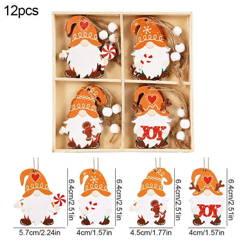 Christmas Wooden Ornaments – Gingerbread Man & Gnome Pendants Christmas Tree Ornament Babs 12PCS-D