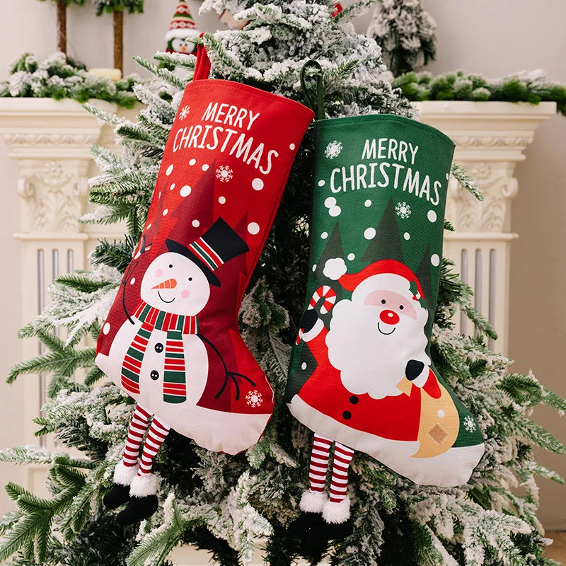 Large Christmas Stockings – Santa & Snowman Holiday Decor Christmas Stocking Babs