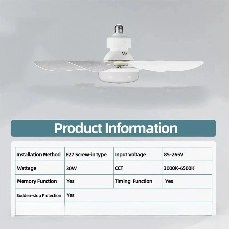 RTONTR E27 Socket Ceiling Fan Light with Remote – 2-in-1 LED Socket Ceiling Fan Babs