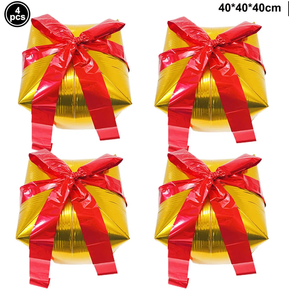Christmas Gift Box Foil Balloons Red Green Gold Silver 2/4pcs Foil Party Balloons Babs 4pcs As pictures show