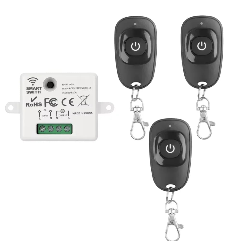 433MHz Wireless Remote Control Switch – 10A Relay Receiver Wireless Relay Switch Babs 3Remote 1 Receiver-W