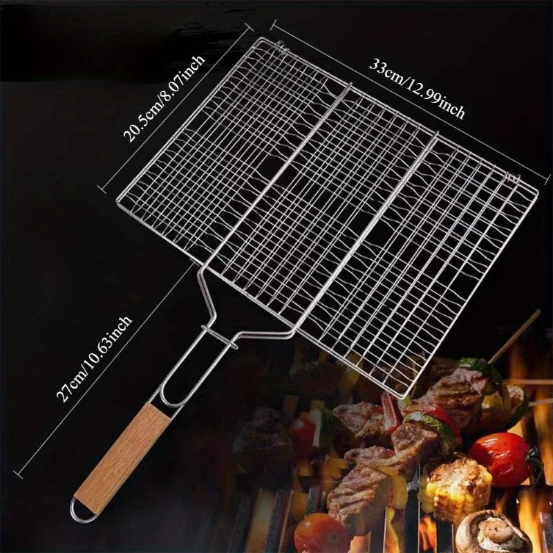 Large Folding BBQ Grill Basket with Removable Handle BBQ Grill Basket Babs