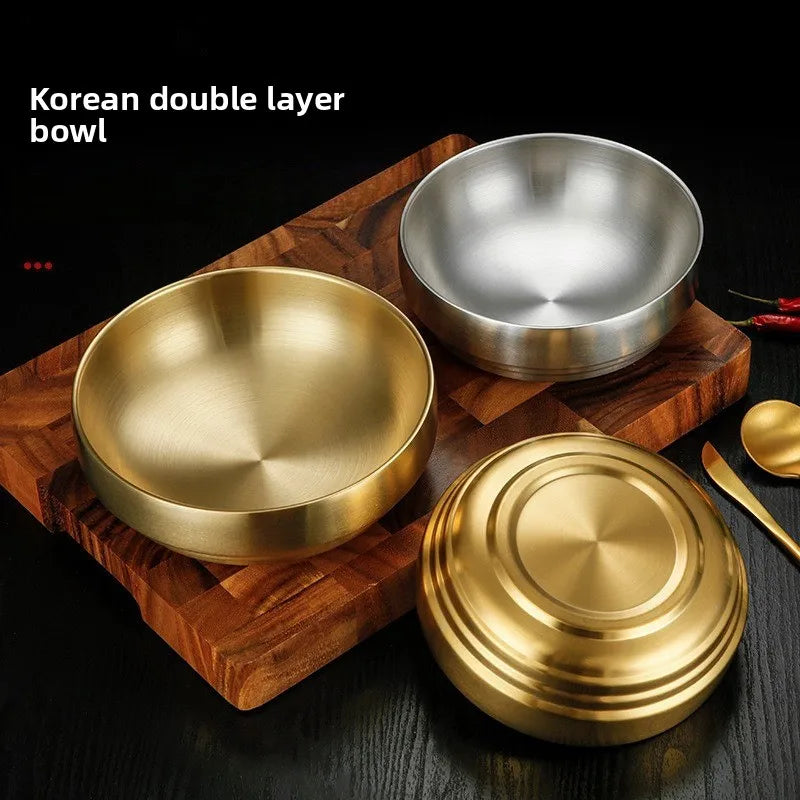 304 Stainless Steel Double Layer Korean Ramen & Salad Bowl Stainless Steel Bowl Babs