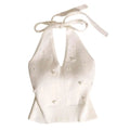 Pearl Beaded Halter Crop Top | Spaghetti Strap Cami Halter Crop Top Babs White One Size