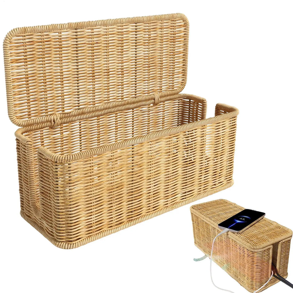 Handmade Rattan Cable Management Box – 2-Slot Cord Organizer Cable Management Box Babs