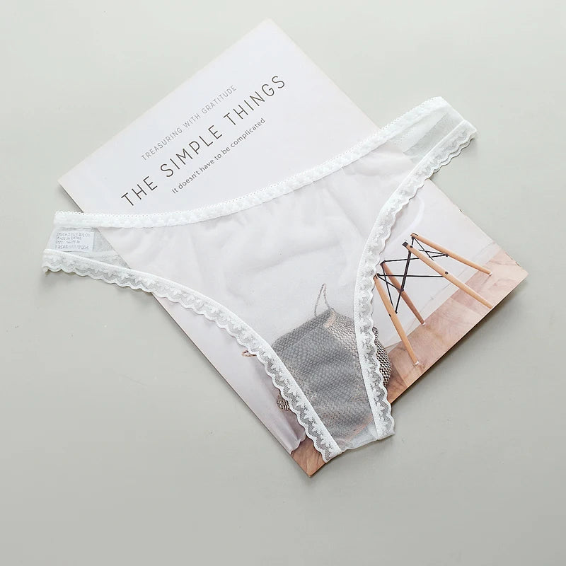 Women's Lace G-String Thong – Sheer Low-Rise Panties Lace Thong Panties Babs A-White For Weight 45-65 KG 1pc
