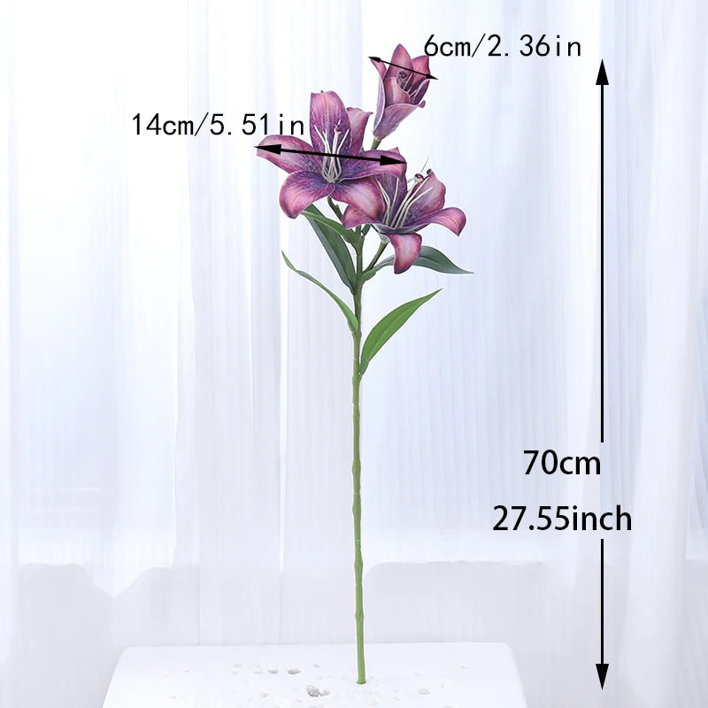 3-Head Real Touch Lily Artificial Flower Branch | European Retro Artificial Flower Branch Babs