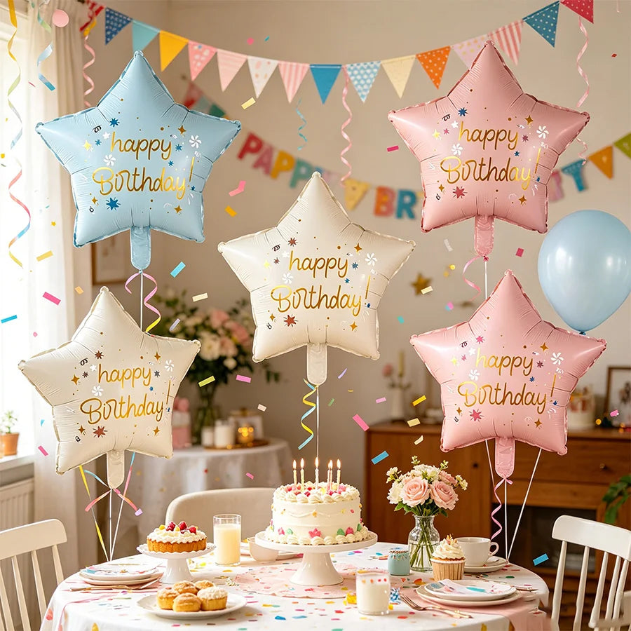6-Pack 18" Star Foil Balloons – Birthday & Baby Shower Décor Party Foil Balloons Babs