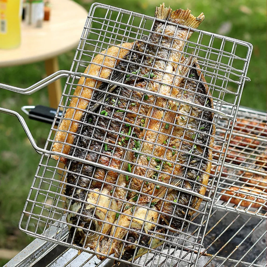 Large Folding BBQ Grill Basket with Removable Handle BBQ Grill Basket Babs