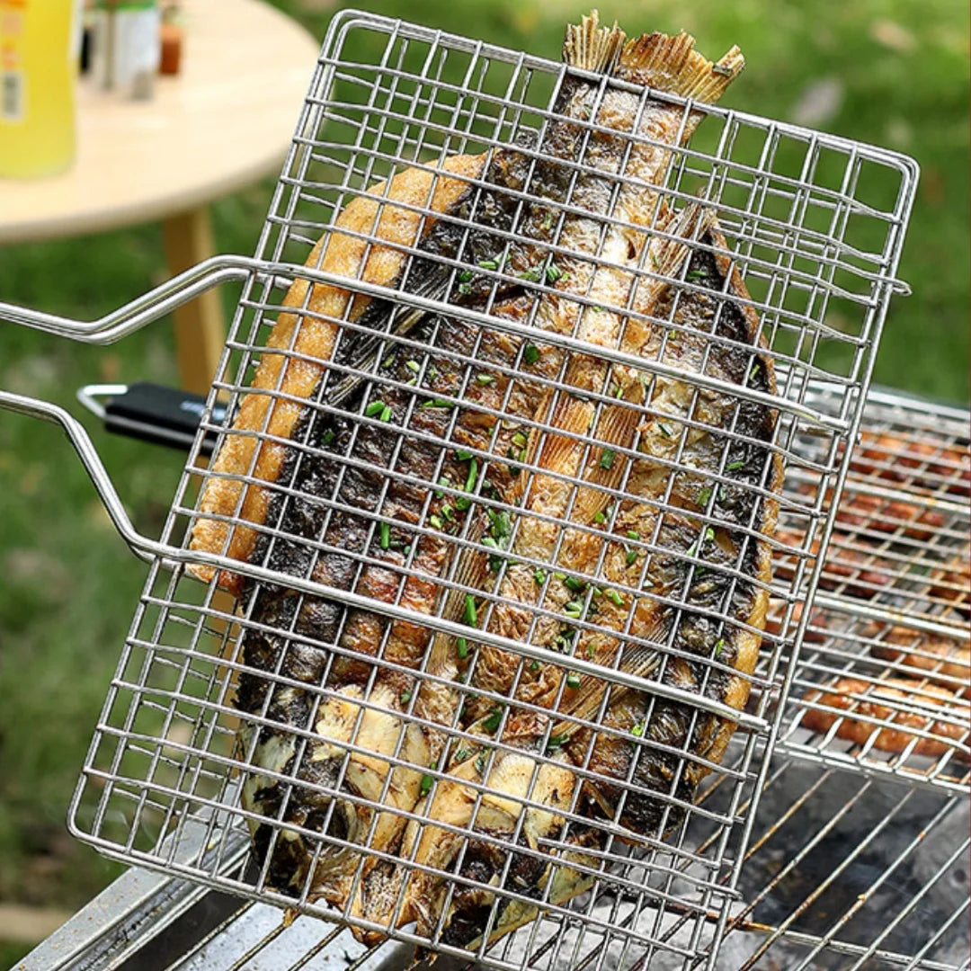 Large Folding BBQ Grill Basket with Removable Handle BBQ Grill Basket Babs