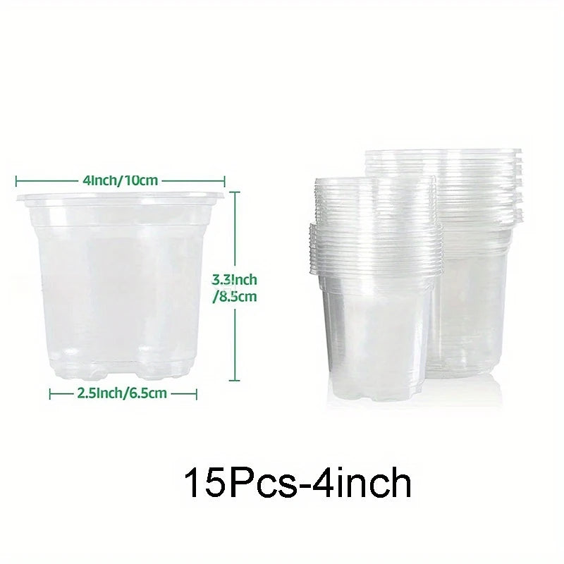 Clear Nursery Pots with Drainage – Transparent Variety Pack Nursery Pots Babs 15Pcs-4inch