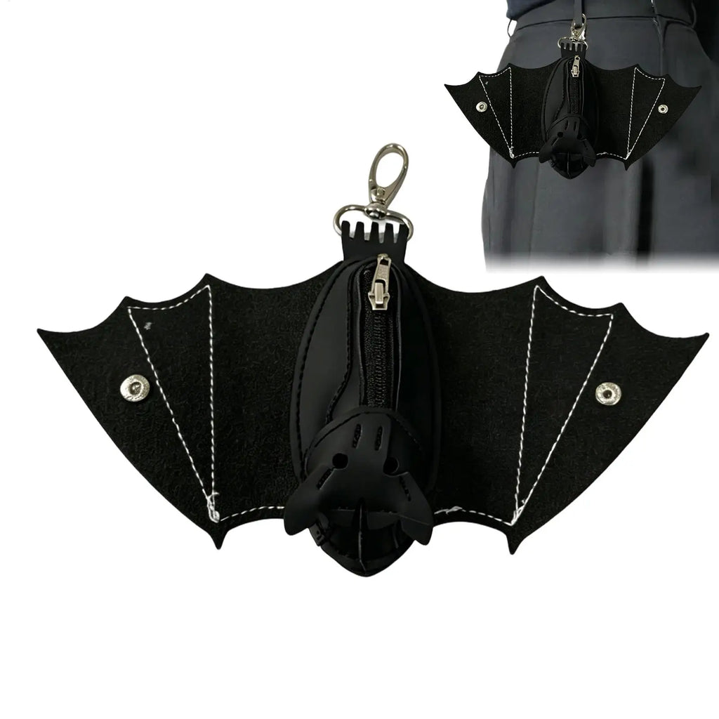 Gothic Bat Coin Purse PU Leather Keychain with Foldable Wings Gothic Coin Purse Babs