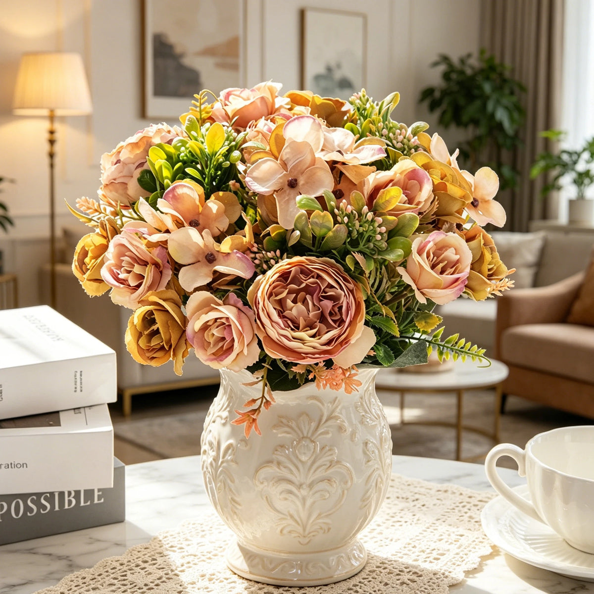 Artificial Silk Peony & Hydrangea Bouquet | Wedding Home Decor Artificial Flower Bouquet Babs