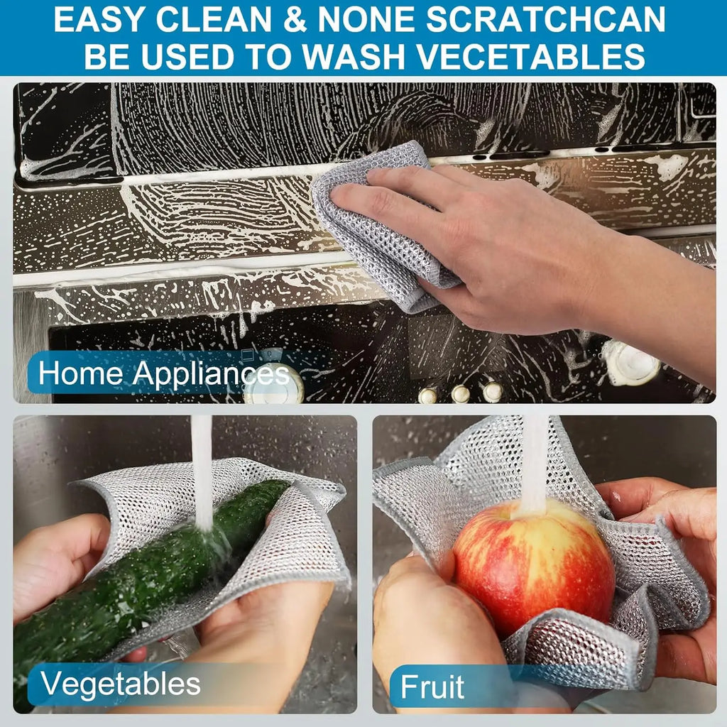Magic Microfiber Dishcloth – Silver Wire & Built-In Sponge Pad Kitchen Cleaning Cloth Babs