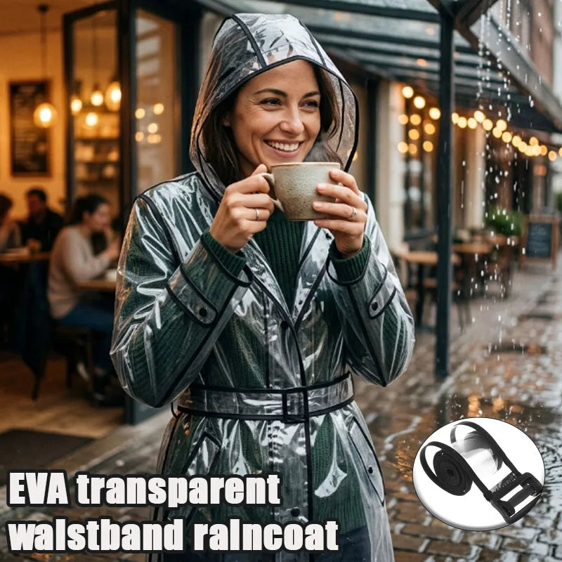 EVA Transparent Raincoat with Belt – Waterproof Poncho Unisex Waterproof Raincoat Babs