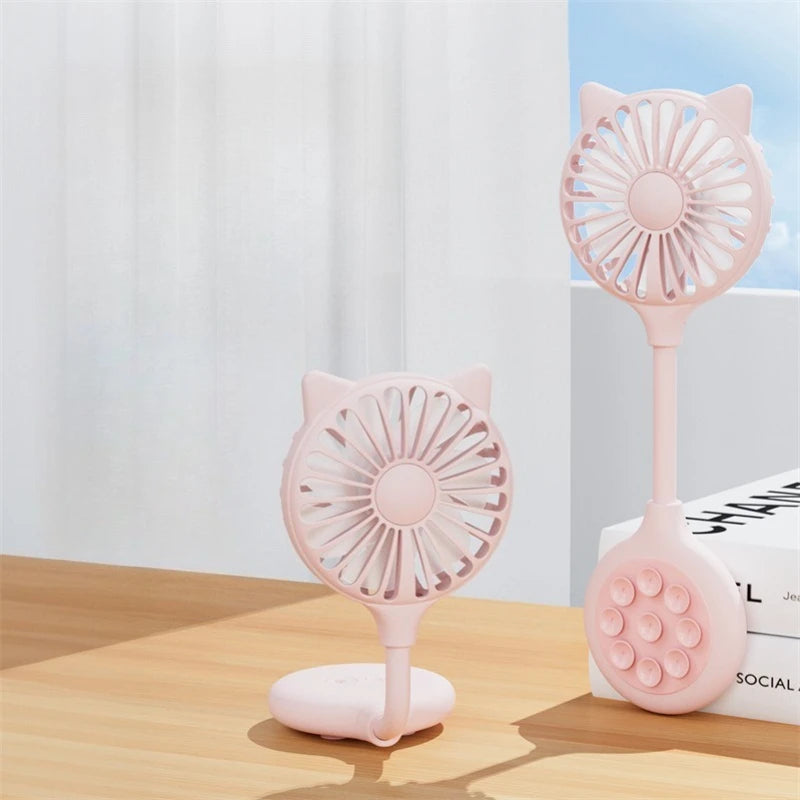 Portable Cat Ear Mini Fan – Phone Clip & Suction Cup, Rechargeable Portable Mini Fan Babs