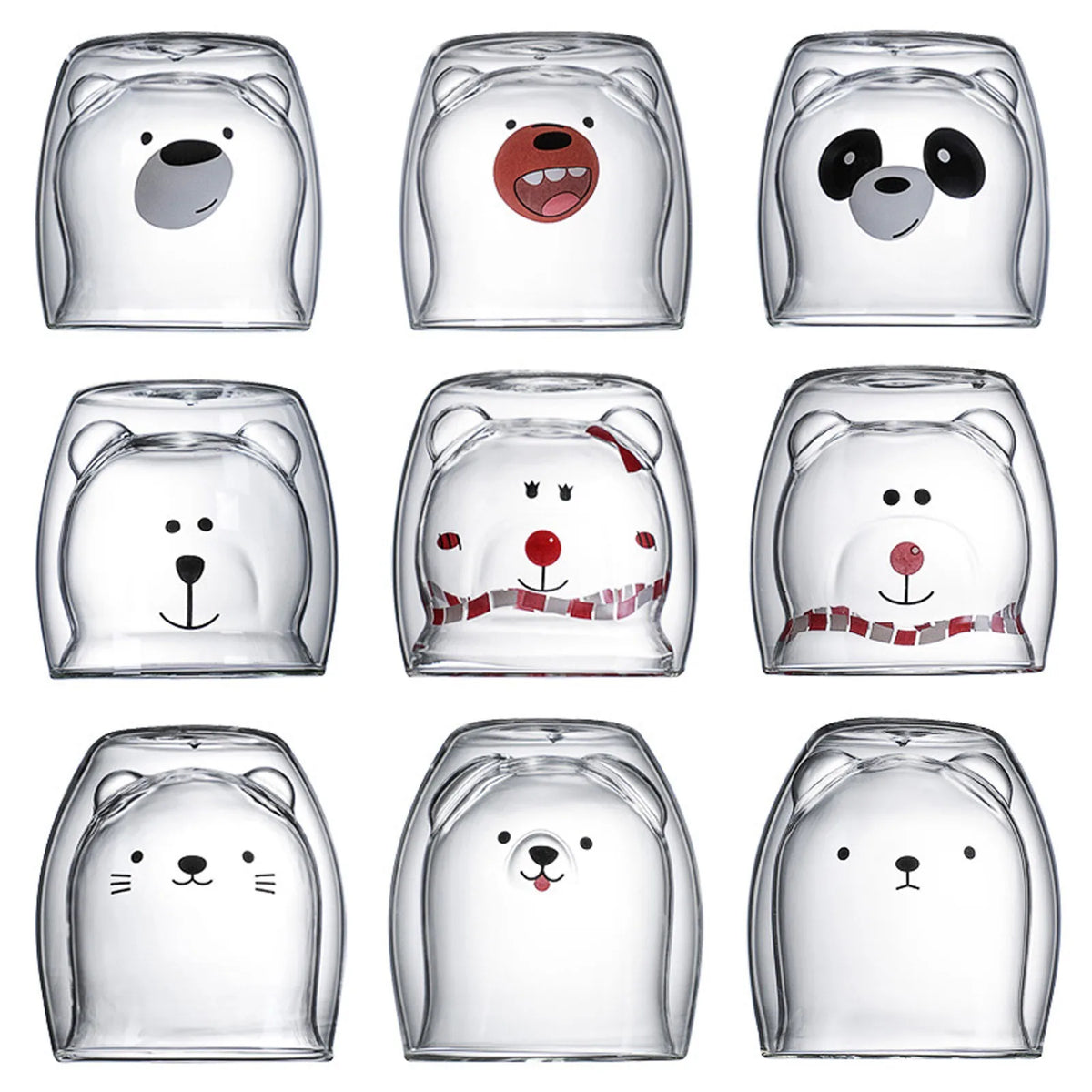 Cute Animal Double-Wall Glass Mug – Bear Cat Dog Cartoon Cup Double Wall Glass Mug Babs