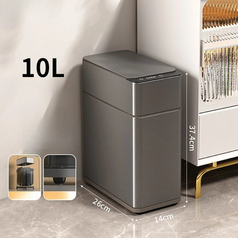 Smart Sensor Trash Can Stainless Steel 10L Kitchen Bathroom Bin Sensor Trash Can Babs 10L-Gray-Wheels
