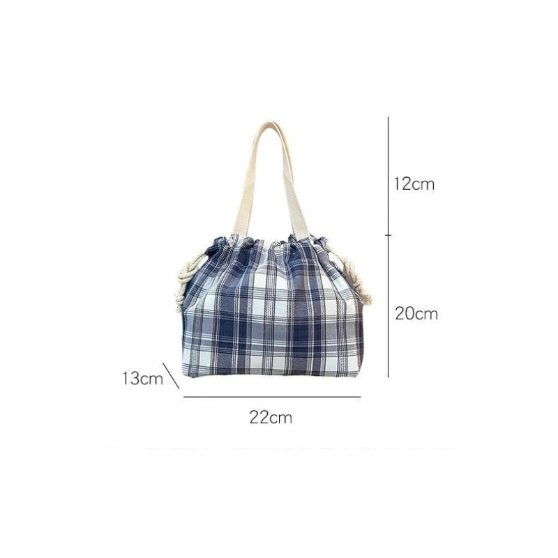 Plaid Drawstring Lunch Bag – Waterproof & Oil-Resistant Tote Drawstring Lunch Bag Babs