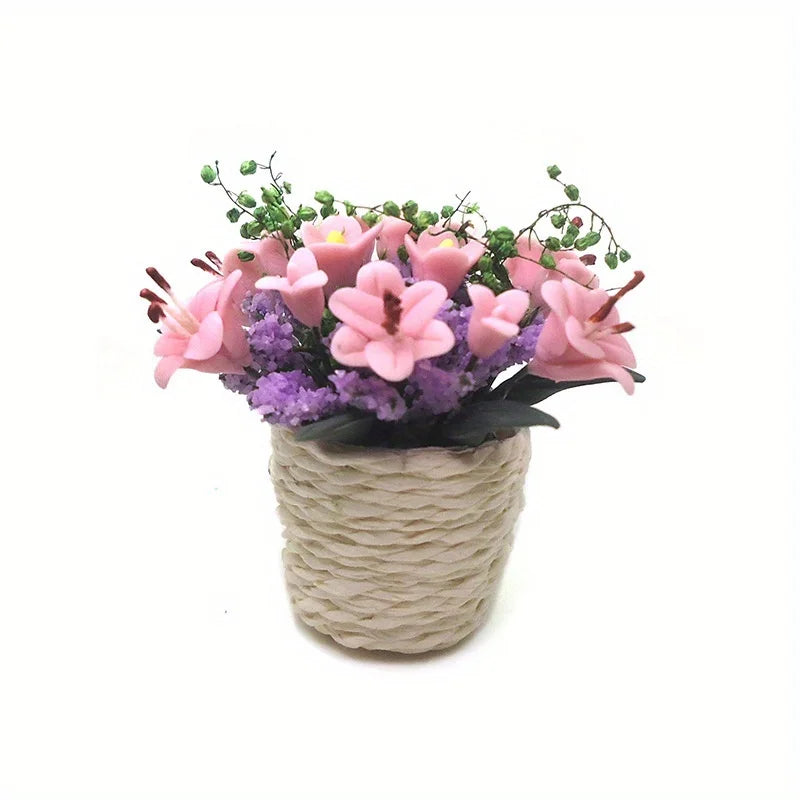 1:12 Miniature Clay Lily Flower Potted Bonsai Dollhouse Decor Dollhouse Miniature Babs Pink