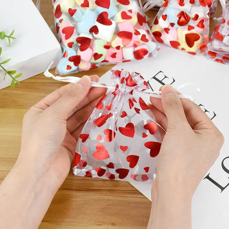 20pcs Red Heart Organza Gift Bags – Wedding & Party Pouches Organza Gift Bags Babs