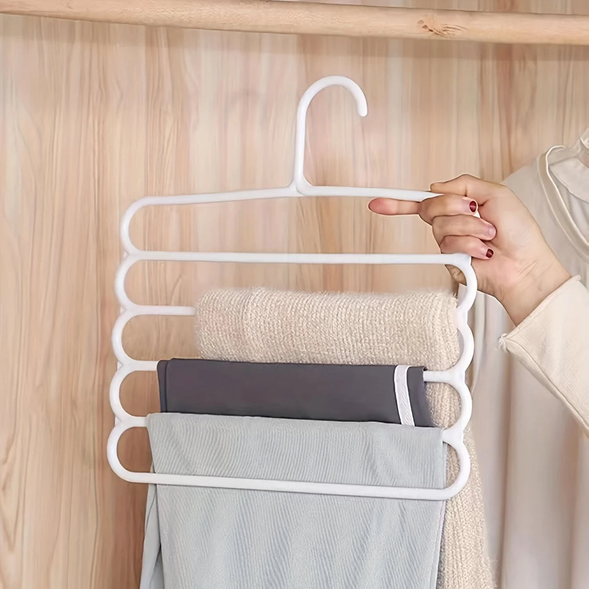 5-Layer Pants Rack with Hooks – Space-Saving Clothes Organizer Clothing Storage Rack Babs white