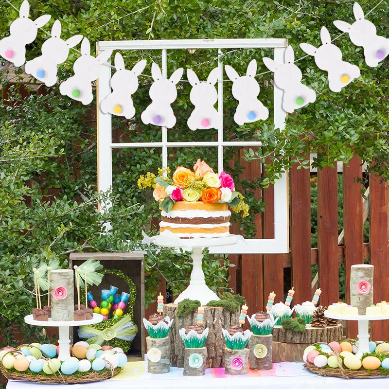 Felt Colorful Rabbit Easter Banner Garland – Party Bunting Flags Easter Party Garland Babs