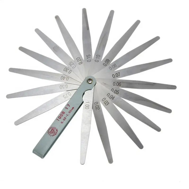 17-Blade Metric Feeler Gauge 0.02–1mm Thickness Gap Tool Feeler Gauge Set Babs Silver